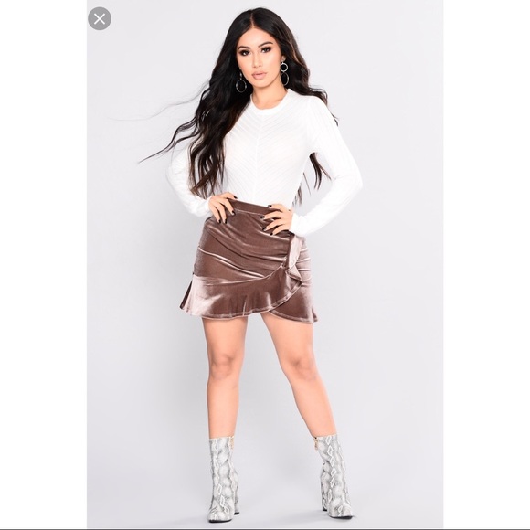 Taupe Velvet Ruffle Mini Skirt - Picture 2 of 4